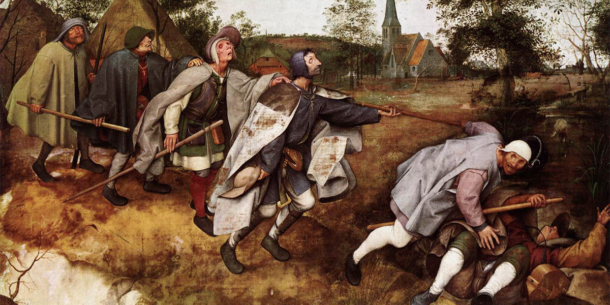 Pieter Bruegel d. &Auml;. (um 1525/30&thinsp;&ndash;&thinsp;1569 Br&uuml;ssel): &raquo;De parabel der blinden&laquo;, 1568 (Ausschnitt). Tempera auf Leinwand, 86&nbsp;&times;&nbsp;154&nbsp;cm. Napoli, Museo Nazionale di&nbsp;Capodimonte Public Domain