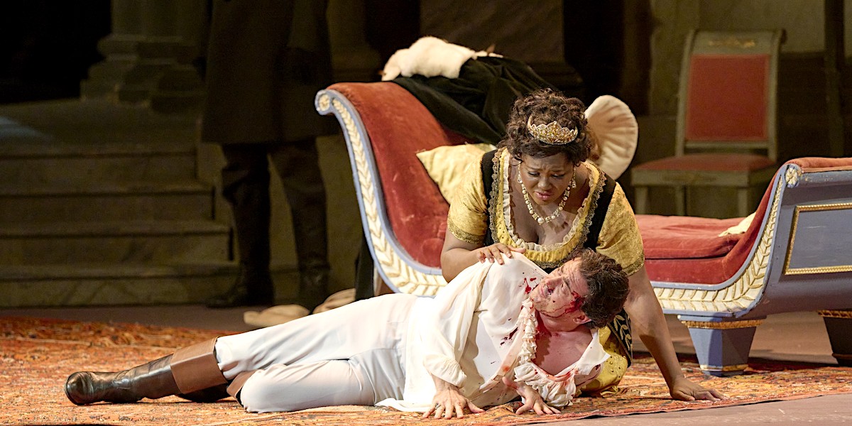 &raquo; Tosca &laquo;, 2. Akt: Angel Blue (Flora Tosca) und Vittorio Grigolo (Mario Cavaradossi) &copy; Wiener Staatsoper GmbH/Michael P&ouml;hn