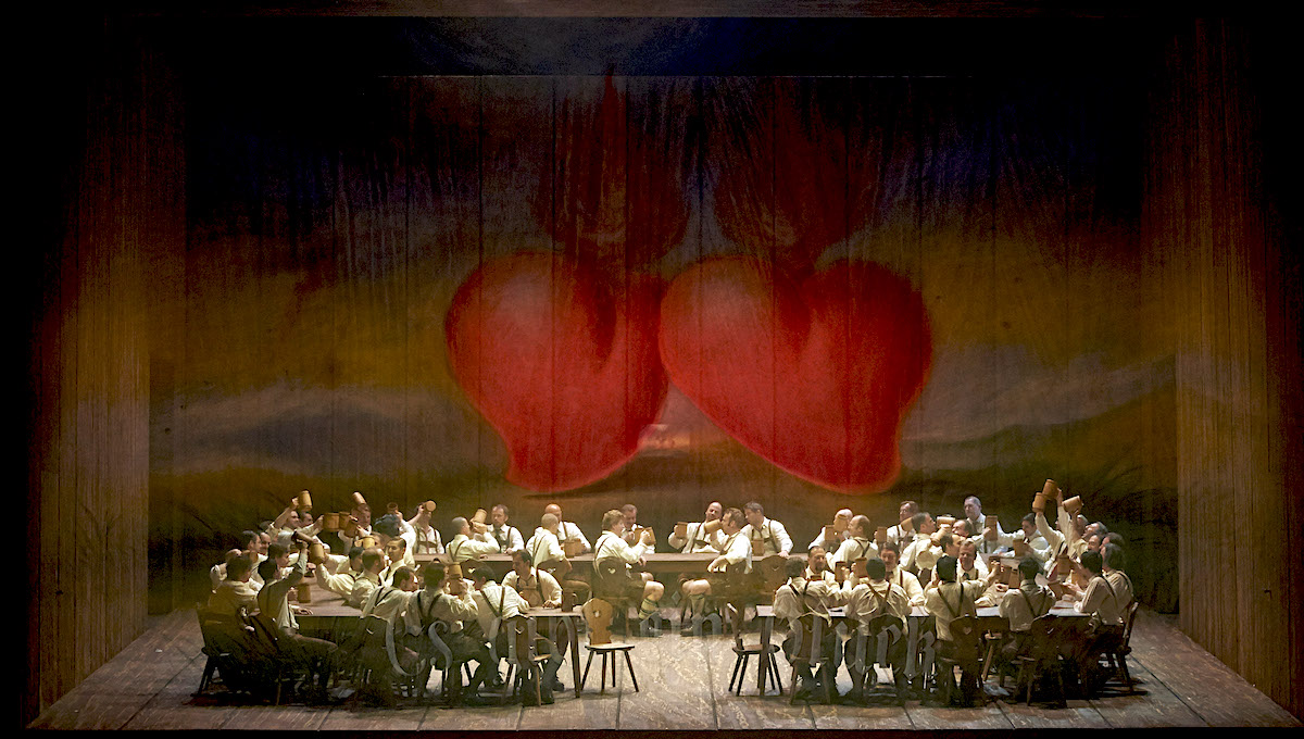 &raquo;&#8239;Lohengrin&#8239;&laquo;, 3. Aufzug: Die K&auml;mpen in Brabant vor Lohengrins Gralserz&auml;hlung in der Lesart von Andreas Homoki und dem B&uuml;hnenbild und Kost&uuml;men von Wolfgang Gussmann &copy; Wiener Staatsoper/Michael P&ouml;hn